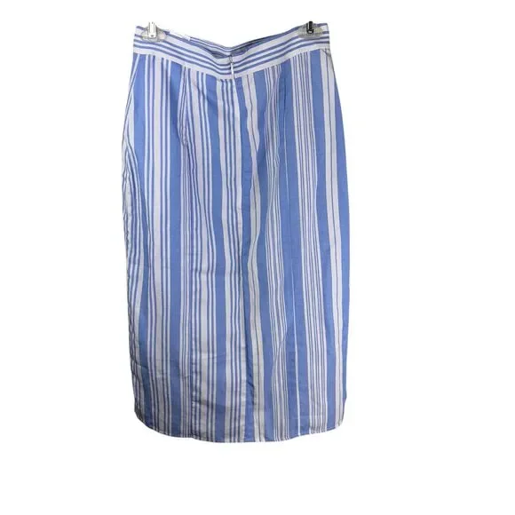 Lemlem x H&M Women's Stripe Linen Blend Midi Skirt Blue White CoastalSize 8